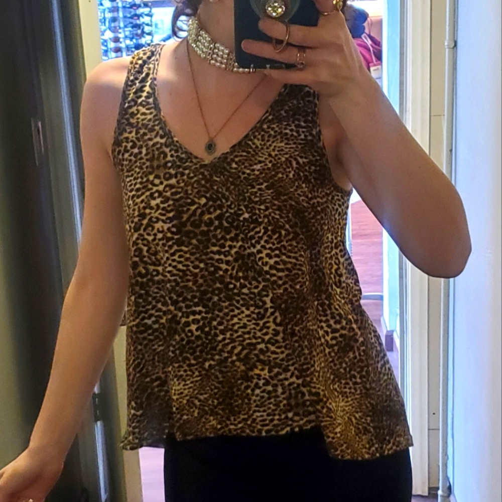 Lace backed leopard print top